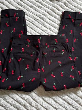 New York & Company Black Leggings with Red Cherry Print